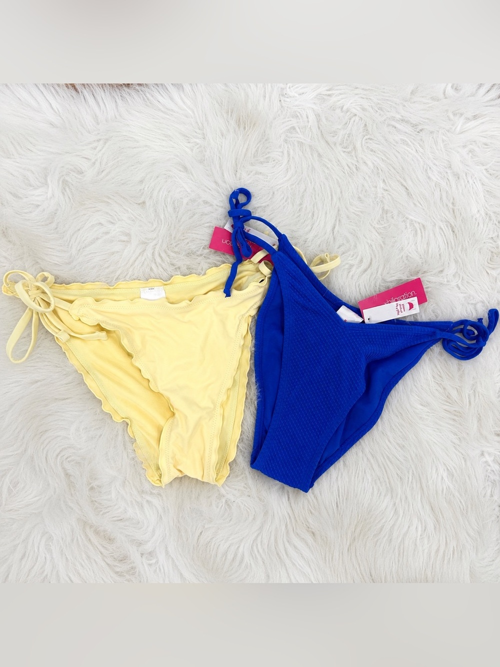 Xhilaration Bikini Bottom Bundle Blue & Yellow Tie Side High Leg Size M